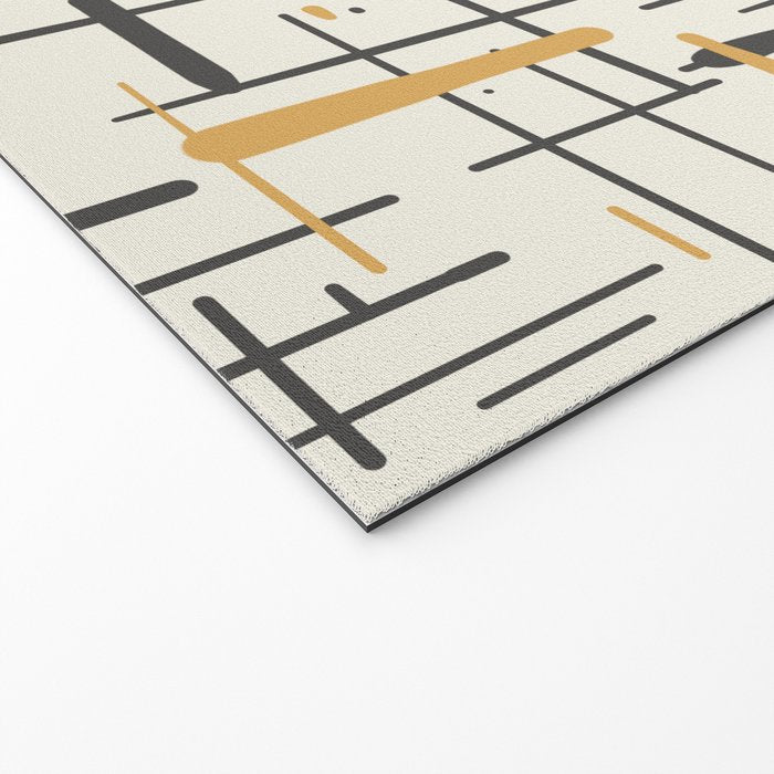 Mid-Century Modern Kinetikos Pattern in Charcoal Gray, Muted Mustard Gold, and Cream Welcome Mat Gallery Image 2