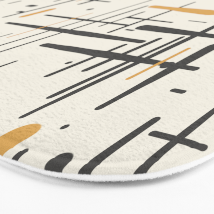 Mid-Century Modern Kinetikos Pattern in Charcoal Gray, Muted Mustard Gold, and Cream Bath Mat Gallery Image 3