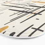 Mid-Century Modern Kinetikos Pattern in Charcoal Gray, Muted Mustard Gold, and Cream Bath Mat Gallery Image 3