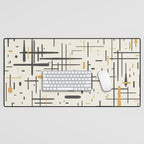 Mid-Century Modern Kinetikos Pattern in Charcoal Gray, Muted Mustard Gold, and Cream Desk Mat Gallery Image 1