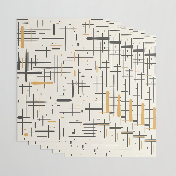 Mid-Century Modern Kinetikos Pattern in Charcoal Gray, Muted Mustard Gold, and Cream Wrapping Paper Gallery Image 3