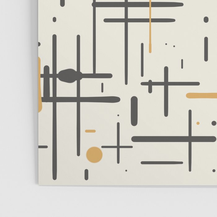 Mid-Century Modern Kinetikos Pattern in Charcoal Gray, Muted Mustard Gold, and Cream Poster Gallery Image 3