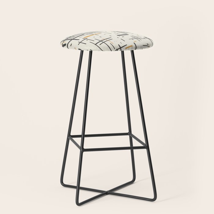 Mid-Century Modern Kinetikos Pattern in Charcoal Gray, Muted Mustard Gold, and Cream Stool Gallery Image 1