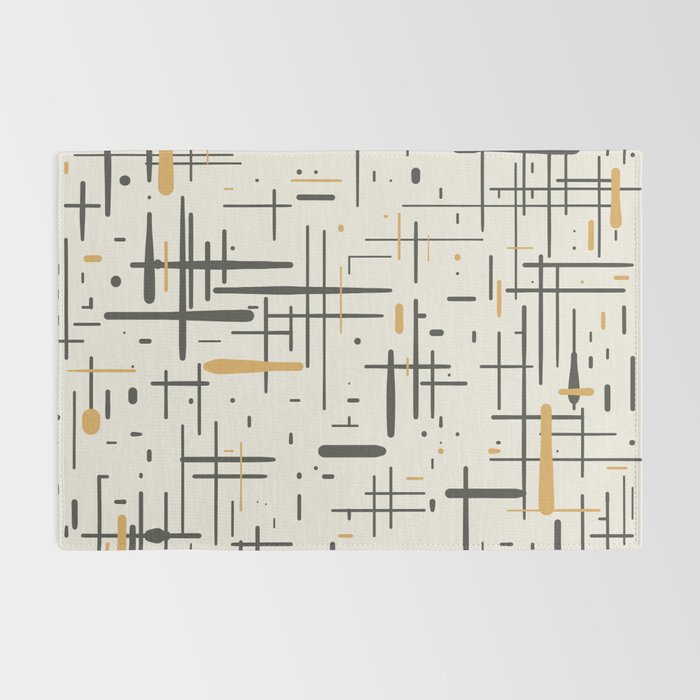 Mid-Century Modern Kinetikos Pattern in Charcoal Gray, Muted Mustard Gold, and Cream Rug Gallery Image 2