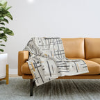 Mid-Century Modern Kinetikos Pattern in Charcoal Gray, Muted Mustard Gold, and Cream Throw Blanket Gallery Image 1