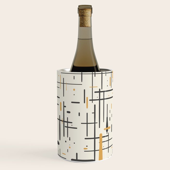 Mid-Century Modern Kinetikos Pattern in Charcoal Gray, Muted Mustard Gold, and Cream Wine Chiller Gallery Image 3