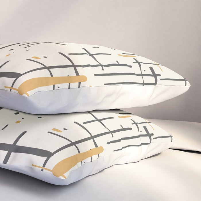 Mid-Century Modern Kinetikos Pattern in Charcoal Gray, Muted Mustard Gold, and Cream Pillow Sham Gallery Image 3