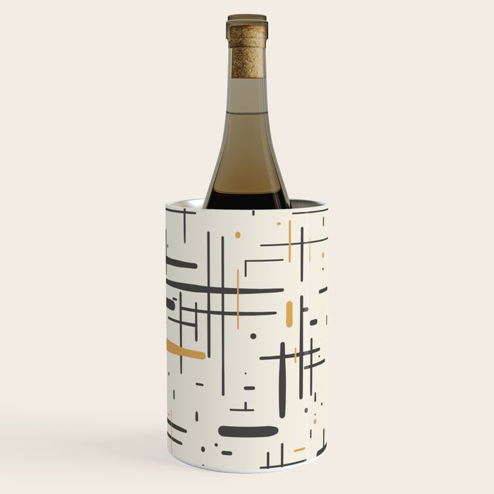Mid-Century Modern Kinetikos Pattern in Charcoal Gray, Muted Mustard Gold, and Cream Wine Chiller Gallery Image 1