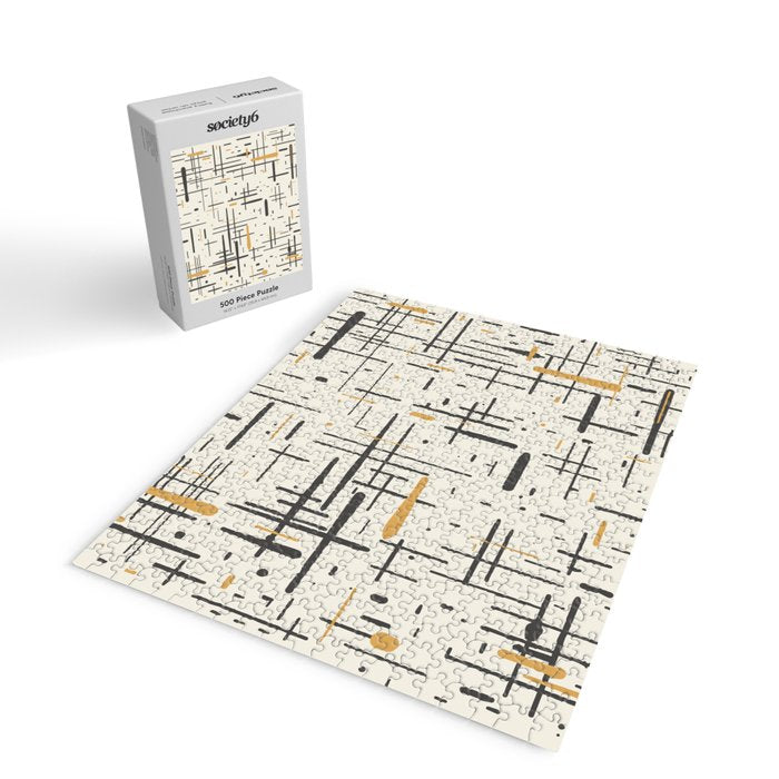 Mid-Century Modern Kinetikos Pattern in Charcoal Gray, Muted Mustard Gold, and Cream Jigsaw Puzzle Gallery Image 2