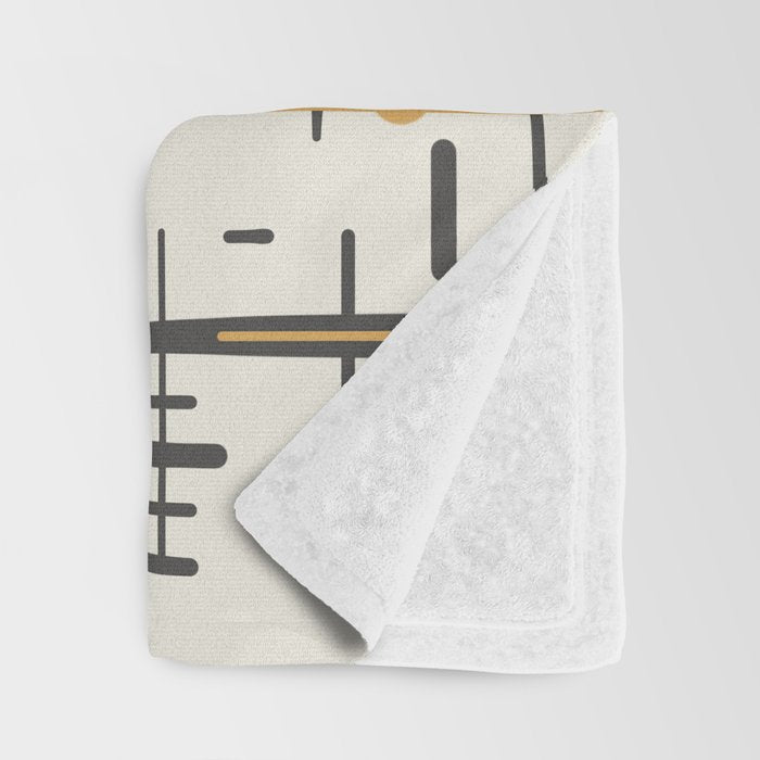 Mid-Century Modern Kinetikos Pattern in Charcoal Gray, Muted Mustard Gold, and Cream Throw Blanket Gallery Image 3