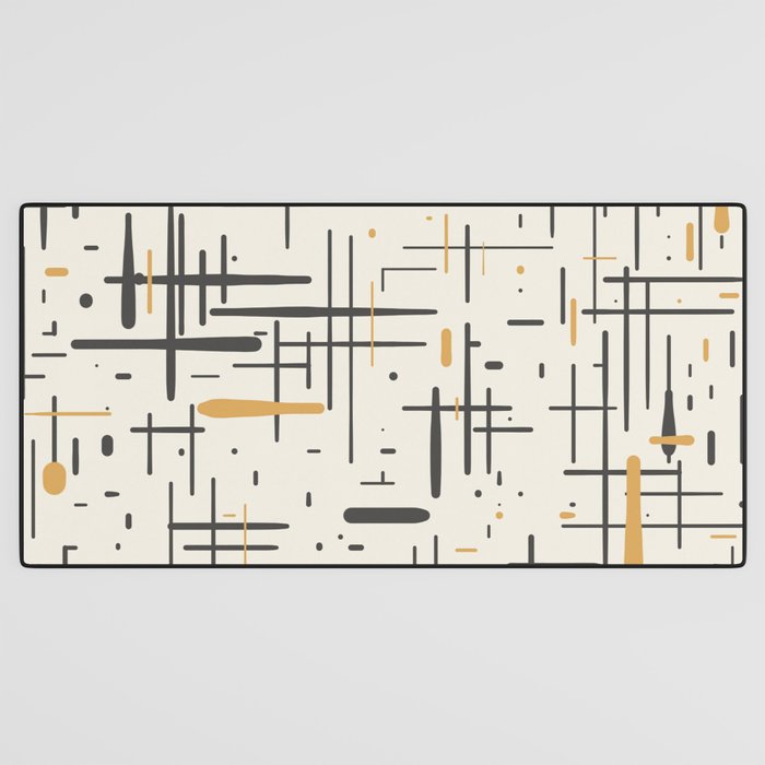 Mid-Century Modern Kinetikos Pattern in Charcoal Gray, Muted Mustard Gold, and Cream Desk Mat Gallery Image 3