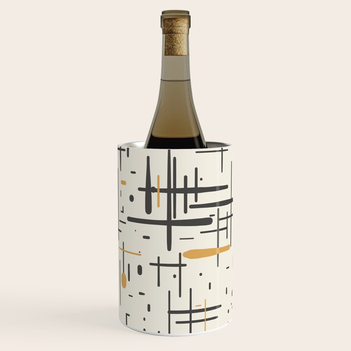 Mid-Century Modern Kinetikos Pattern in Charcoal Gray, Muted Mustard Gold, and Cream Wine Chiller Gallery Image 2