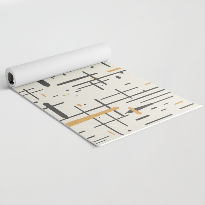 Mid-Century Modern Kinetikos Pattern in Charcoal Gray, Muted Mustard Gold, and Cream Yoga Mat Gallery Image 2