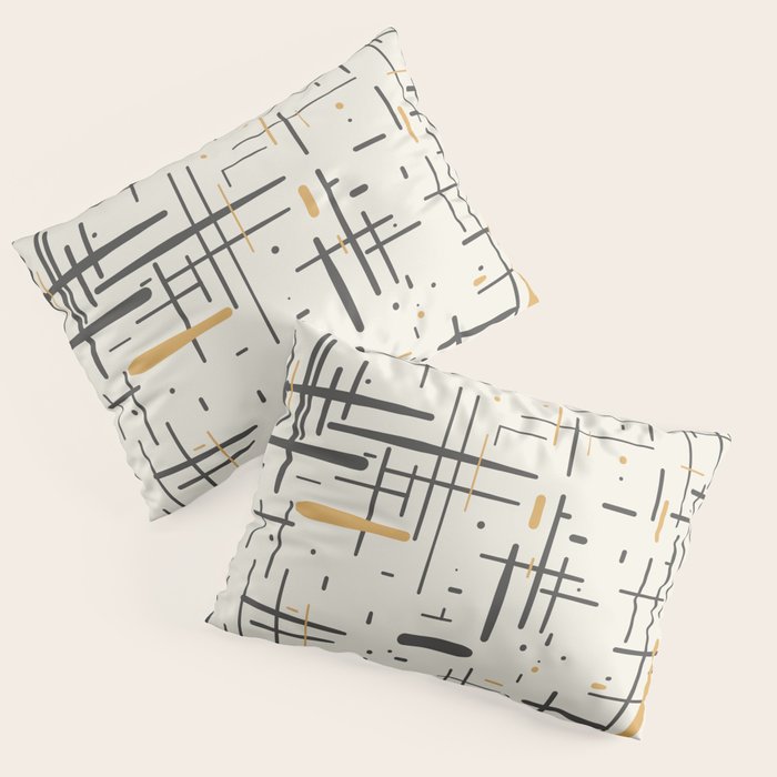 Mid-Century Modern Kinetikos Pattern in Charcoal Gray, Muted Mustard Gold, and Cream Pillow Sham Gallery Image 1