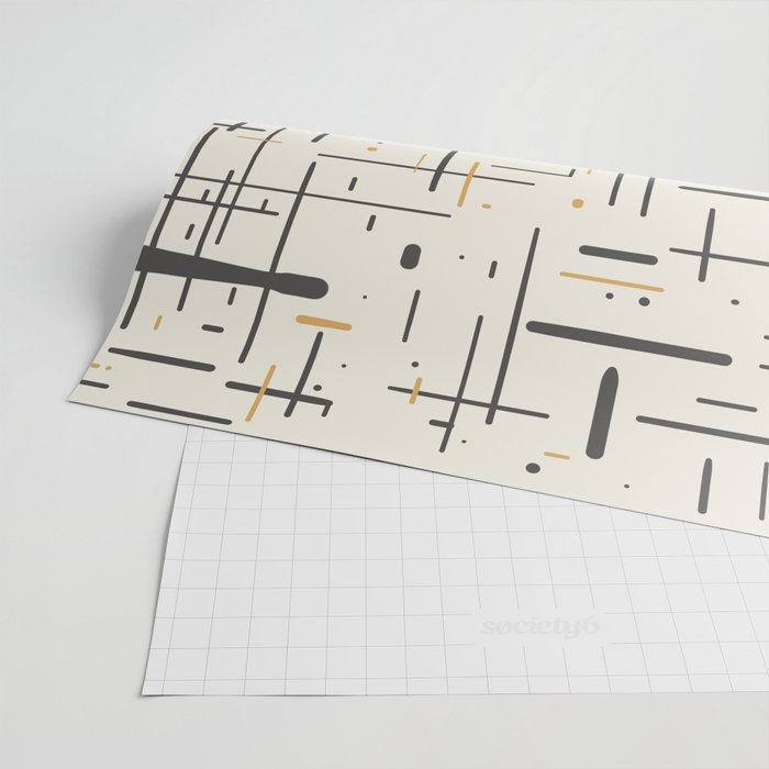 Mid-Century Modern Kinetikos Pattern in Charcoal Gray, Muted Mustard Gold, and Cream Wrapping Paper Gallery Image 2