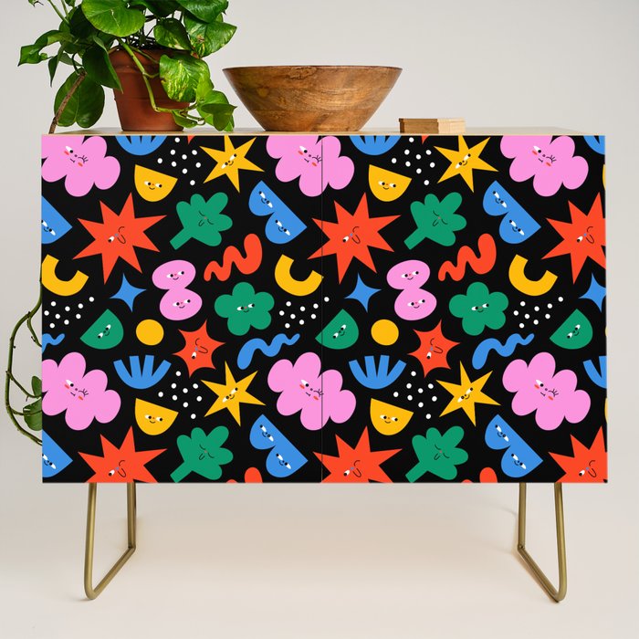 Funny colorful cartoon shape art pattern Credenza Gallery Image 1