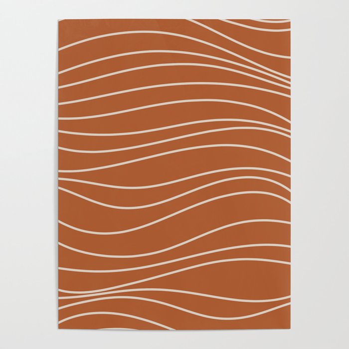Terra Waves Abstract Minimalist Line Pattern in Clay and Putty Poster Gallery Image 4
