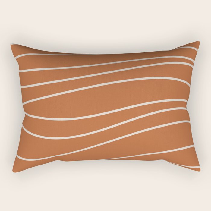 Terra Waves Abstract Minimalist Line Pattern in Clay and Putty Rectangular Pillow Gallery Image 1
