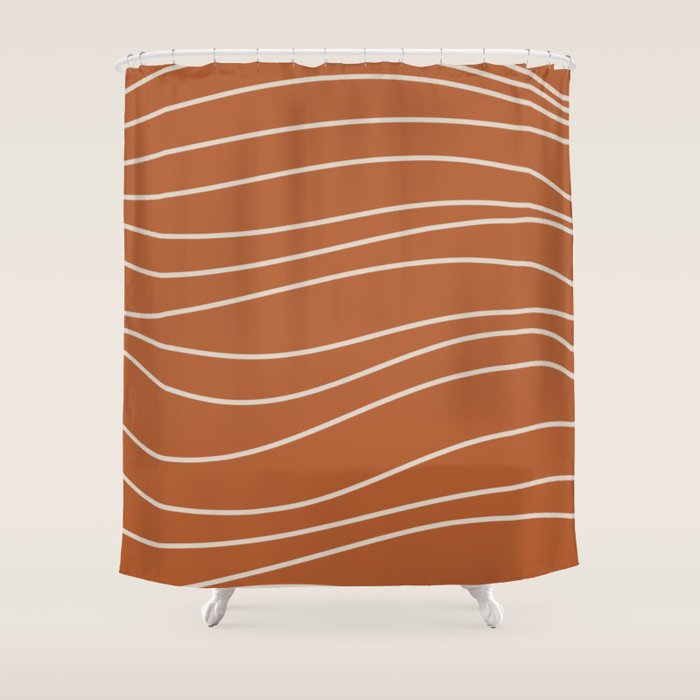 Terra Waves Abstract Minimalist Line Pattern in Clay and Putty Shower Curtain Gallery Image 1