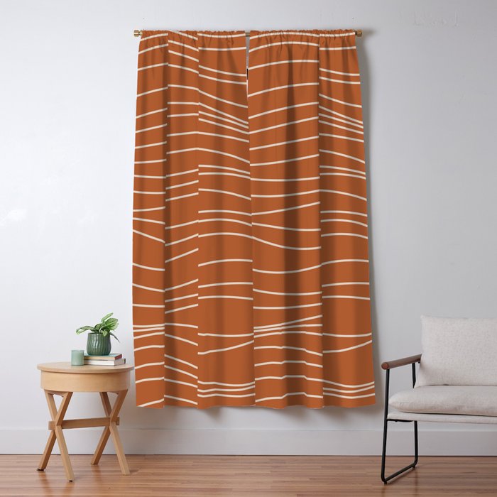 Terra Waves Abstract Minimalist Line Pattern in Clay and Putty Window Curtain Gallery Image 5