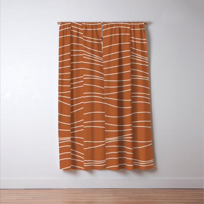 Terra Waves Abstract Minimalist Line Pattern in Clay and Putty Window Curtain Gallery Image 3