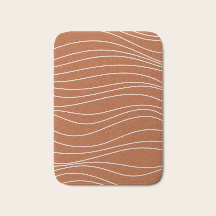 Terra Waves Abstract Minimalist Line Pattern in Clay and Putty Bath Mat Gallery Image 1