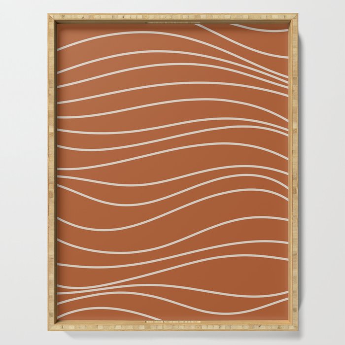 Terra Waves Abstract Minimalist Line Pattern in Clay and Putty Serving Tray Gallery Image 1