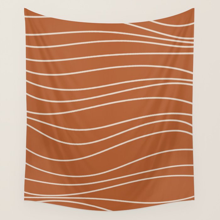 Terra Waves Abstract Minimalist Line Pattern in Clay and Putty Wall Tapestry Gallery Image 1