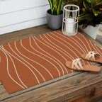 Terra Waves Abstract Minimalist Line Pattern in Clay and Putty Outdoor Rug Gallery Image 2