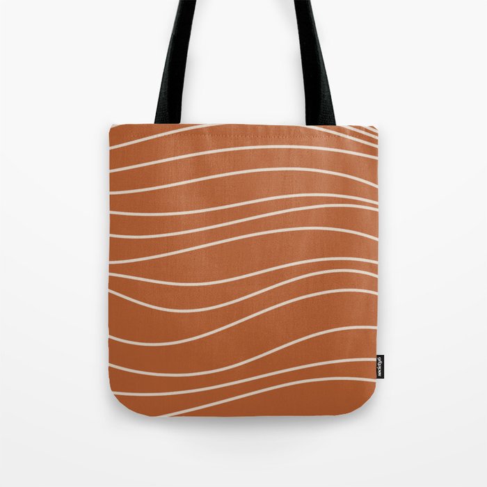 Terra Waves Abstract Minimalist Line Pattern in Clay and Putty Tote Bag Gallery Image 1