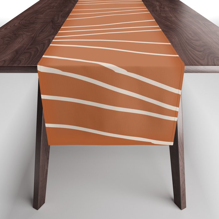 Terra Waves Abstract Minimalist Line Pattern in Clay and Putty Table Runner Gallery Image 1