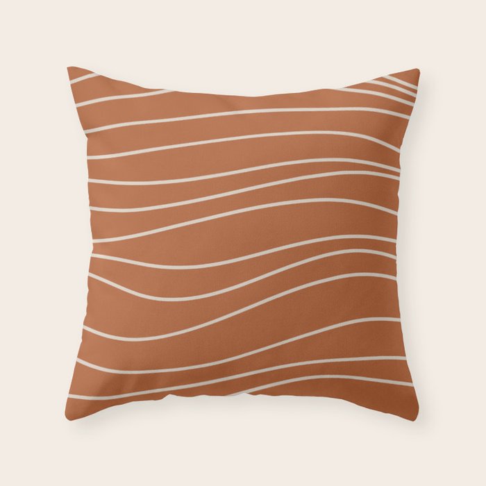 Terra Waves Abstract Minimalist Line Pattern in Clay and Putty Throw Pillow Gallery Image 1