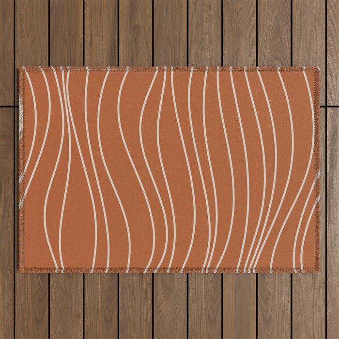 Terra Waves Abstract Minimalist Line Pattern in Clay and Putty Outdoor Rug Gallery Image 1