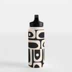 Mid Century Modern Abstract Black and Cream Piquet Multi Pattern Water Bottle Gallery Image 3