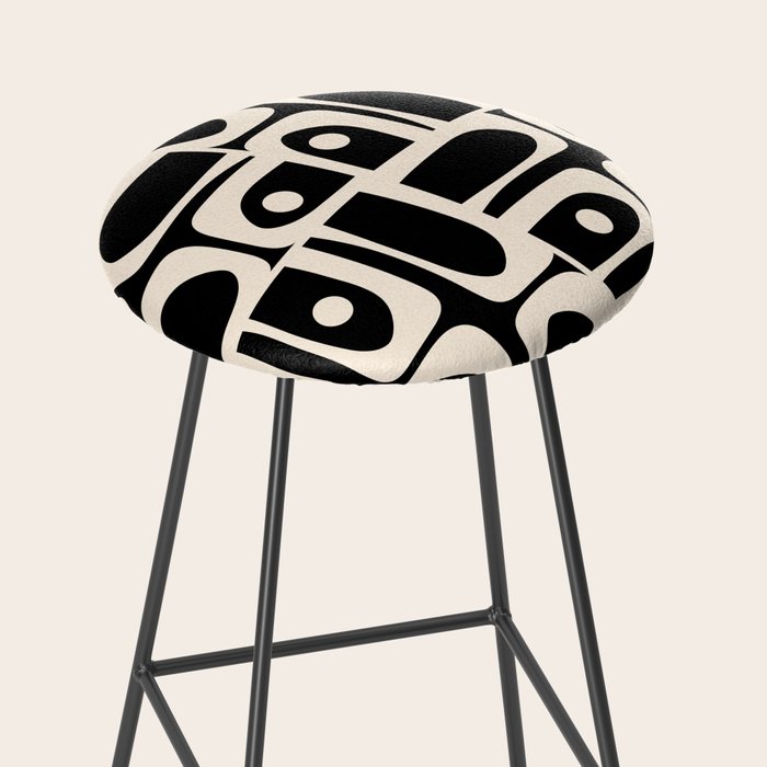 Mid Century Modern Abstract Black and Cream Piquet Multi Pattern Stool Gallery Image 2