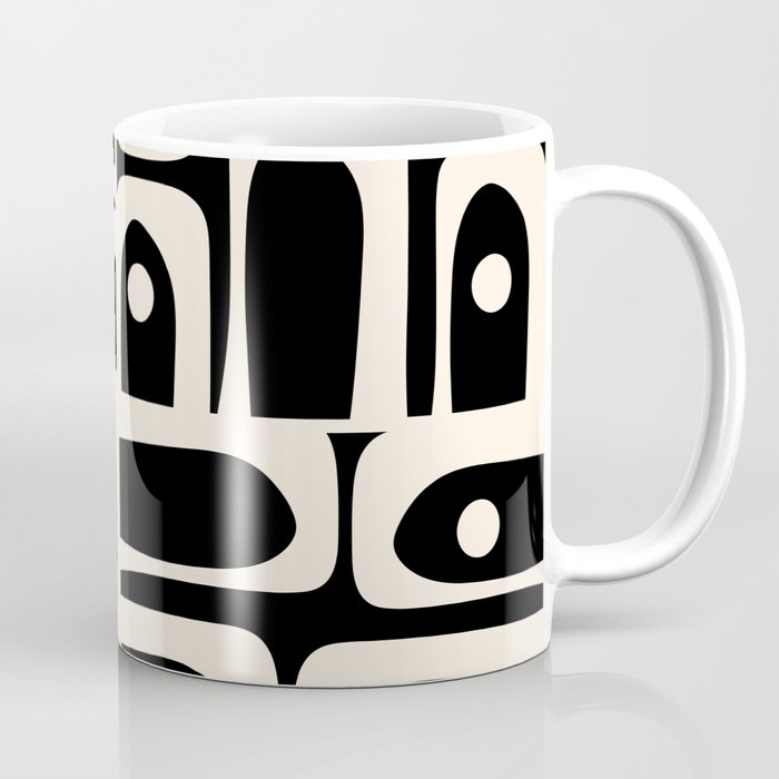 Mid Century Modern Abstract Black and Cream Piquet Multi Pattern Coffee Mug Gallery Image 1
