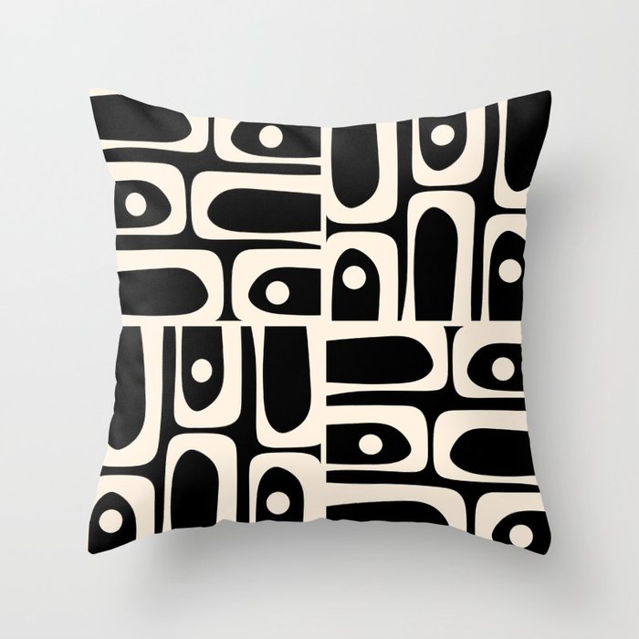 Mid Century Modern Abstract Black and Cream Piquet Multi Pattern Throw Pillow Gallery Image 6