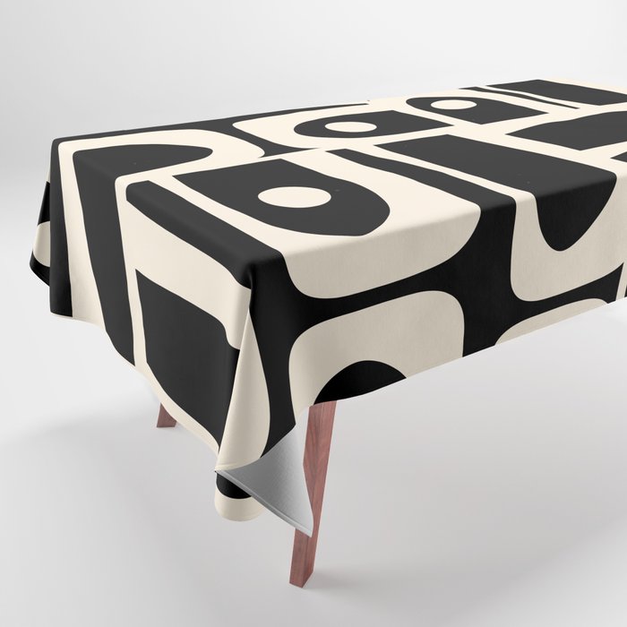 Mid Century Modern Abstract Black and Cream Piquet Multi Pattern Tablecloth Gallery Image 1