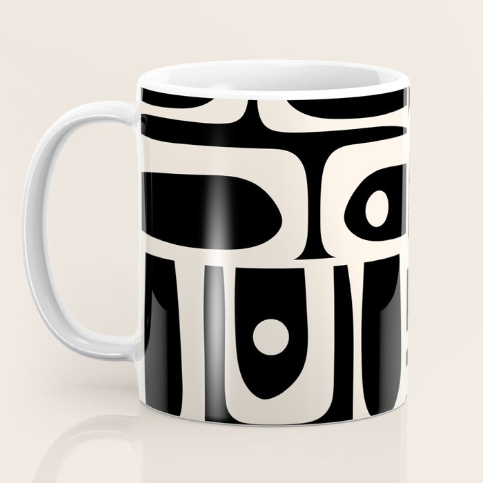Mid Century Modern Abstract Black and Cream Piquet Multi Pattern Coffee Mug Gallery Image 3