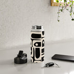 Mid Century Modern Abstract Black and Cream Piquet Multi Pattern Water Bottle Gallery Image 4