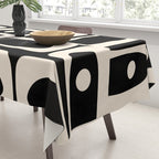 Mid Century Modern Abstract Black and Cream Piquet Multi Pattern Tablecloth Gallery Image 3