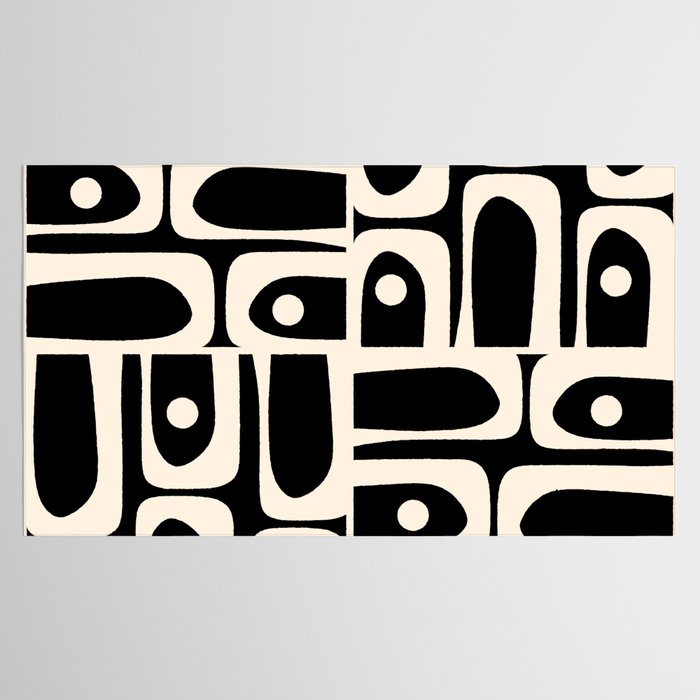 Mid Century Modern Abstract Black and Cream Piquet Multi Pattern Tablecloth Gallery Image 2