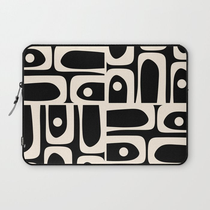 Mid Century Modern Abstract Black and Cream Piquet Multi Pattern Laptop Sleeve Gallery Image 1