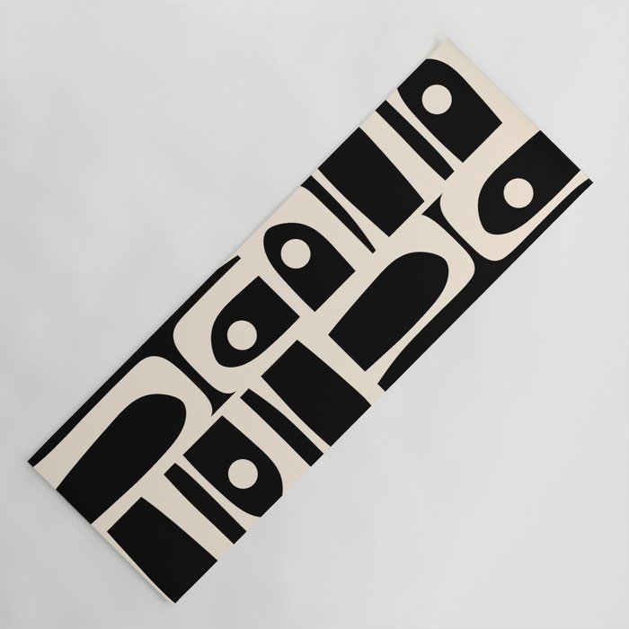 Mid Century Modern Abstract Black and Cream Piquet Multi Pattern Yoga Mat Gallery Image 1