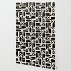 Mid Century Modern Abstract Black and Cream Piquet Multi Pattern Wallpaper Gallery Image 2
