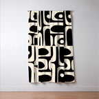Mid Century Modern Abstract Black and Cream Piquet Multi Pattern Window Curtain Gallery Image 3