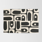 Mid Century Modern Abstract Black and Cream Piquet Multi Pattern Rug Gallery Image 2
