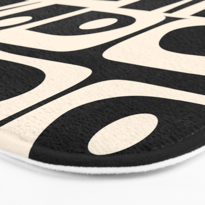 Mid Century Modern Abstract Black and Cream Piquet Multi Pattern Bath Mat Gallery Image 3