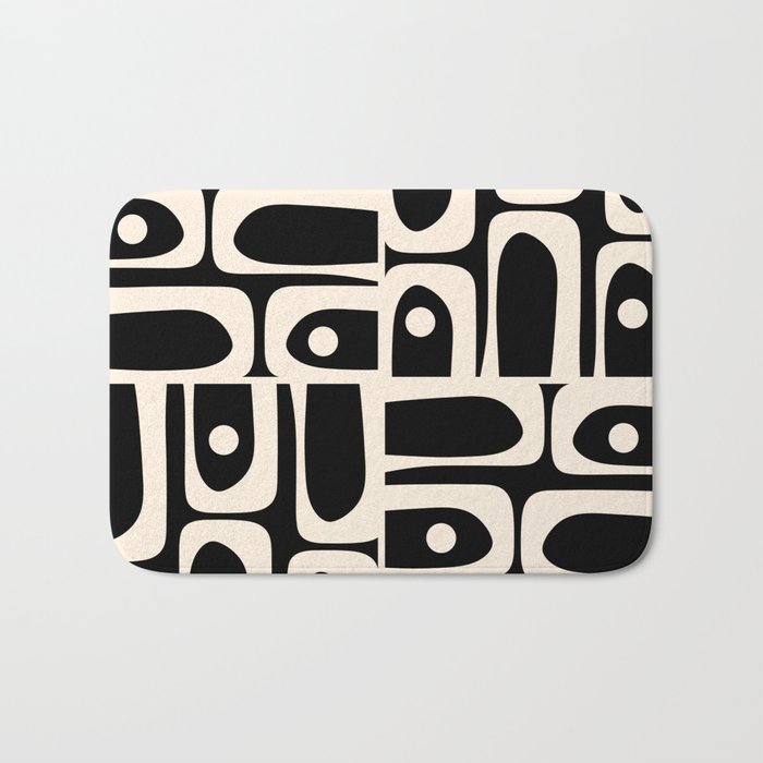 Mid Century Modern Abstract Black and Cream Piquet Multi Pattern Bath Mat Gallery Image 1