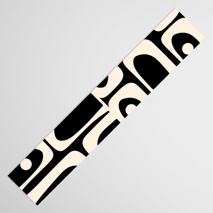 Mid Century Modern Abstract Black and Cream Piquet Multi Pattern Table Runner Gallery Image 3